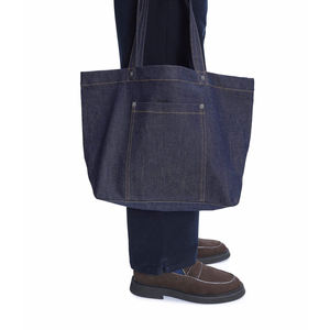 Sac à main en denim léger au design personnalisé, sac fourre-tout en toile de coton denim basique à grande capacité, fait à la main - Product Image 5