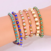 À la mode coloré perlé Bracelet ensemble en acier inoxydable or perles élastique femmes bohème mode bijoux accessoires cadeau ensemble