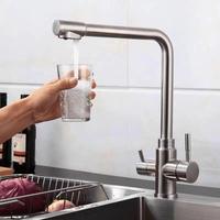 Robinet de cuisine moderne et simple en acier inoxydable, flexible, sans angles morts, à rotation libre, avec poignée unique et douchette céramique