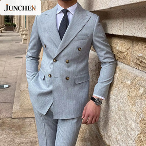 Completo da <span class=keywords><strong>Uomo</strong></span> Slim-Fit a Righe con Risvolto a Doppio Petto, Stile Britannico, Abbigliamento Business, Pronto per la Consegna - Product Image 2