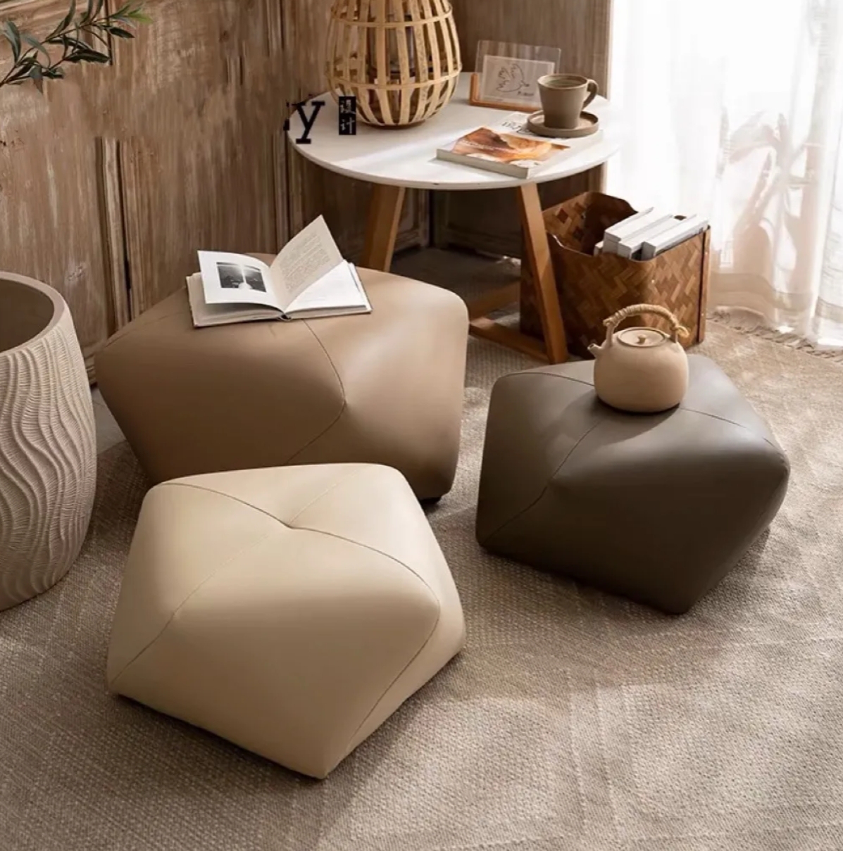 Solid Wood Octagonal Stool Living Room Small Sitting Stool Bedroom