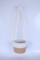Panier suspendu en corde de coton et jute fait main, panier à plantes tissé bohème, panier de rangement mural pour la maison, la chambre de bébé