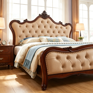 Victorian Queen Size Upholstered Bed Frame with Faux Leather Tufted Headboard and Wooden Frame - Product Image 2