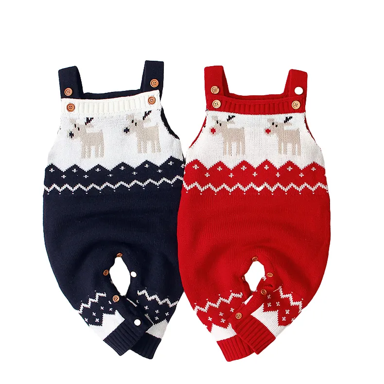 Jumpsuit Kartun Natal Bayi, Baju Terusan Bayi Sweater Rajut Bayi Laki-laki Perempuan