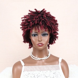 Perruques courtes afro crépues bouclées de 4 pouces, cheveux noirs naturels, faux locs tressés, crochet en fibre synthétique, perruques en cheveux humains pour femmes noires - Product Image 5