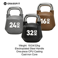 Kettlebell HRX 32 kg, poignée en acier électroplaqué, monobloc, noyau en fonte moulée sous pression, pour entraînement fonctionnel de force, utilisation en salle de sport