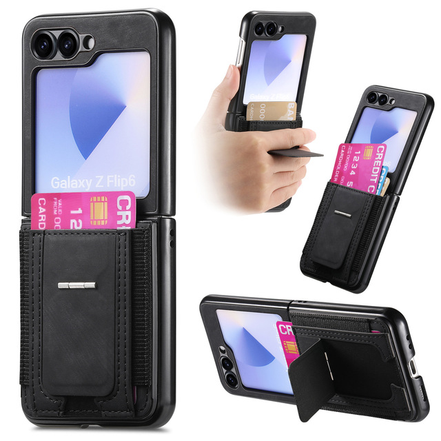 Luxury PU Leather Hidden Bracket Card Wallet Protective Mobile Phone Case for Samsung Z Flip 6 5 4 3