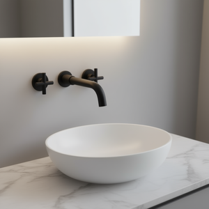 Robinet de lavabo mural Archaise, 8 pouces, laiton noir, design contemporain minimaliste - Product Image 2