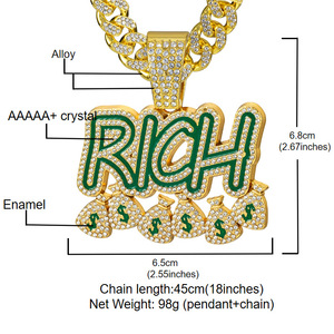 จี้สร้อยคอรูปถุงเงินสีเงินประดับเพชรแบบ Iced Out พร้อมสร้อยคิวบาประดับเพชร สำหรับผู้ที่ชื่นชอบฮิปฮอปและสตรีทแวร์แนวอเมริกัน - Product Image 2