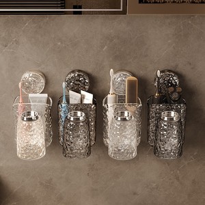 Wall Montado Acrílico Luxo Moderno de duas peças Creme Dental Tanque Mouthwash Cup Ventosa Escova De Dentes Rack Sem Conjunto De Banheiro - Product Image 4