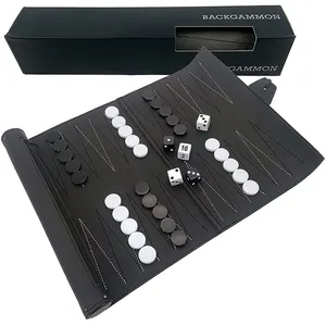 Conjunto de tabuleiro de couro pu backgammon, chess para mochilão