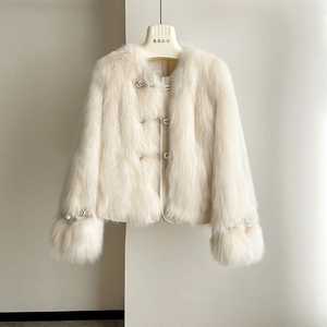 2024 Cappotto in Pelliccia di Volpe per Donna, Slim Fit, Giovanile, Monopetto, con Stampa, Corto, Nuova Collezione - Product Image 4