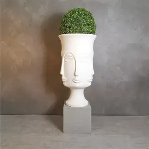 Boden vase Nordic Style Weiß Frp Sandstrahlen Vasi Giganti Abstrakte Ornamente Großes Gesicht Big Floor Pot Vase Für Dekorationen