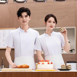 À manches courtes Restaurant Chef Cuisine Travail Uniformes Double Boutonnage Sushi Boulangerie Café Serveur Restauration Service Alimentaire Vestes Tabliers - Product Image 4