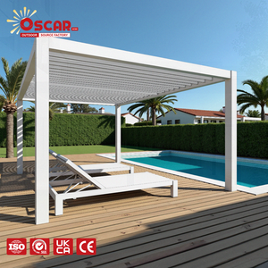 <span class=keywords><strong>Pergola</strong></span> en aluminium à toit à persiennes avec bâche et rideaux <span class=keywords><strong>pour</strong></span> jardin, patio, cour arrière, <span class=keywords><strong>ombrage</strong></span> et ventilation extérieurs - Product Image 1