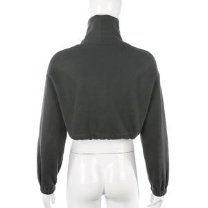 Sweat-shirt uni personnalisé par le fournisseur, en tissu French Terry, à épaules tombantes, crop top pour femme, sweat-shirt à fermeture éclair intégrale, col montant pour femme - Product Image 5