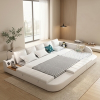 Lit superposé moderne de luxe en cuir 180+90 avec rangement intégré, haut-parleur et lit double intelligent pour chambre à coucher