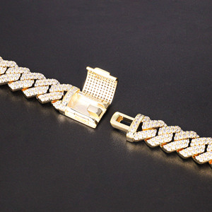 Joyería CM al Por Mayor Cadena de Oro Personalizada para Hombre Bañada en Oro de 14k Estilo Hip Hop con Diamantes Completos Cadena Gruesa Monaco Eslabón Cubano de 15mm - Product Image 3