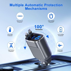 CE FCC ROHS 12V 24V 4 puertos USB 84W PD coche camión estación de carga rápida Cables retráctiles cargador de teléfono para <span class=keywords><strong>iPhone</strong></span> tipo C salida - Product Image 5