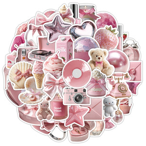 Set de 50 Pegatinas Decorativas de Graffiti Rosa con Diseño de Dibujos Animados, Estilo Coquette y Soft Girl, de PVC Impermeable, para Manualidades - Product Image 2