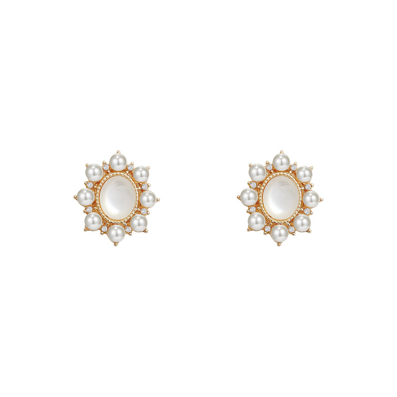 white pearl korean earrings flower