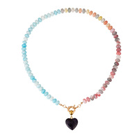 Collier en perles de tungstène tricoté à la main, pendentif en pierre naturelle, design électroplaqué en forme de cœur, délicat, longueur clavicule, pour femme