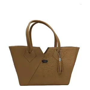 Bolso Tote de Cuero Genuino Fana Lorena, Color Camel, Diseño Grabado, Cierre de Cremallera, Forro de Lona, Para Todas las Temporadas - Product Image 1