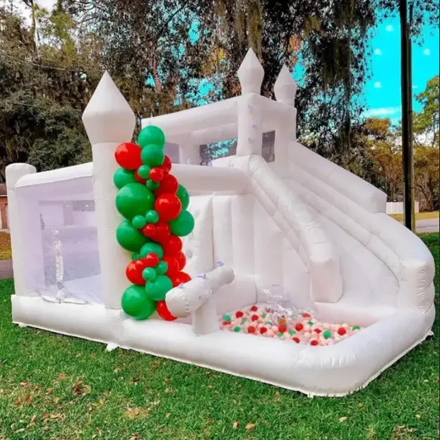 Wedding party Soft play white bounce house with curved slide,white bounce house for party pink bounce house for sale