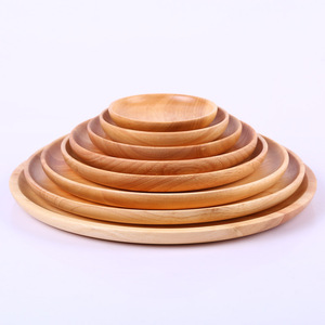Japanese Style Rubberwood Round Dessert Plates <b>Small</b> <b>Trays</b> Lightweight Wooden Serving Plates For Party Use - Product Image 2
