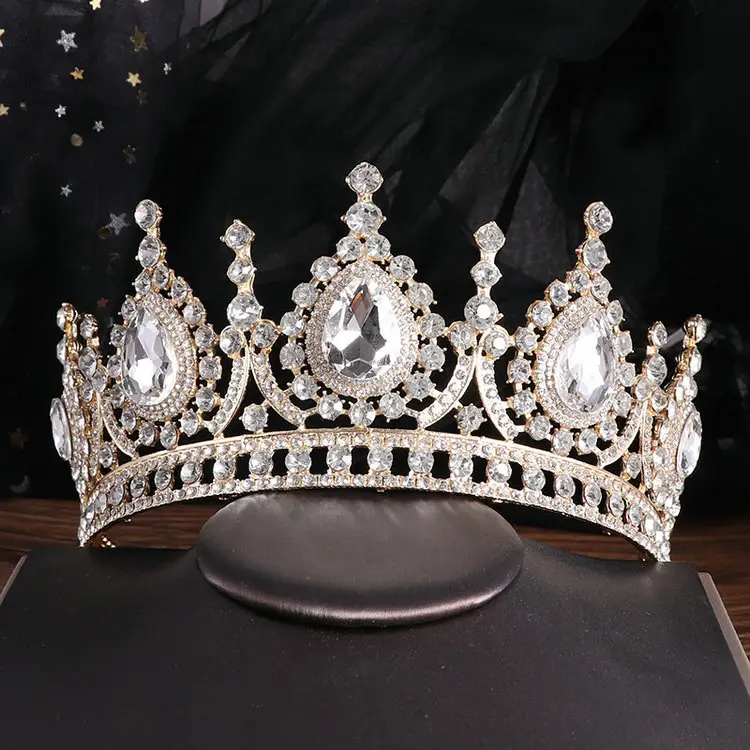 QS nueva llegada plata barroco cristal nupcial niñas coronas oro AB diamante boda tiaras