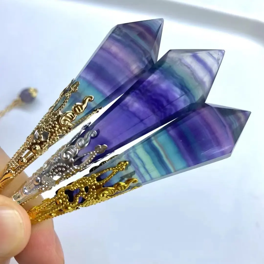Hot Sale Healing Gemstone Natural Crystal Rainbow Fluorite Pendulum For Health