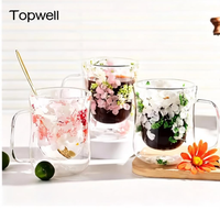Cangkir Kopi & Susu Modern Minimalis Berlapis Ganda dengan Isolasi Termal, Motif Bunga Kering Kreatif Lintas Negara