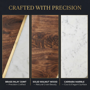 Planche à découper en bois de noyer de qualité supérieure et marbre blanc avec incrustation en laiton - Plateau élégant pour servir charcuterie et fromages pour la cuisine - Product Image 4