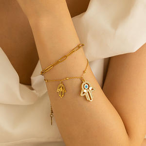 Pulsera de acero inoxidable de doble capa con estilo bohemio, pulsera de cadena con Clip de papel de ojo de <span class=keywords><strong>diablo</strong></span> a la moda para mi <span class=keywords><strong>hija</strong></span> - Product Image 5