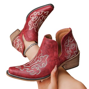 <span class=keywords><strong>Botas</strong></span> de Tobillo Estilo Vaquero Occidental con Bordado Floral Étnico, Novedad 2026, para Mujer, Otoño Invierno, Cuero PU, Punta en Pico, <span class=keywords><strong>Botas</strong></span> Cortas - Product Image 5