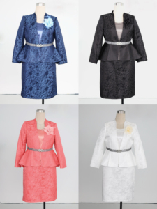 Costume de cérémonie trois pièces bleu à motifs floraux pour femme, grande taille, vêtements pour femmes, costume d'église pour événement - Product Image 2