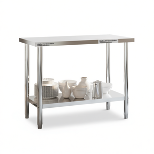 Commercial Kitchen Work <b>Table</b> 43.3x21.7x33.5 Stainless Steel Polished Finish <b>Adjustable</b> <b>Legs</b> - Product Image 1