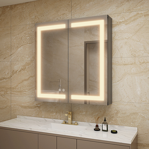 Slim Rectangular LED <b>Mirror</b> Cabinet <b>with</b> Built-in Digital <b>Clock</b> and Interior Sensor Lighting - Product Image 5
