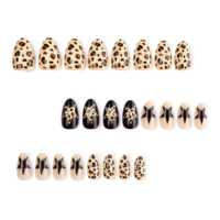 Black Star Press on Nails Leopard Nude Oval Nail Art Animal Print Y2K Street Style Party Kuku Palsu Manikur Trendi 4547
