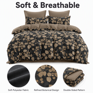 Juego de Ropa de Cama Botánica Refinada de Polonia, Funda de Edredón Vintage Gris Marrón con Hojas, para Dropshipping en la UE, 3 Piezas - Product Image 2