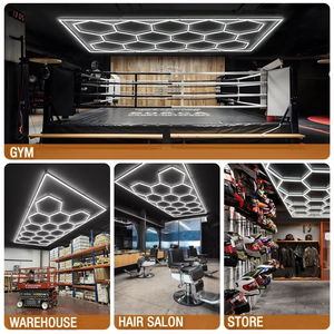 14 Hexagons 110v-<b>240v</b> Moulding Hexagonal <b>Work</b> <b>Light</b> Ceiling <b>Led</b> Honeycomb Garage <b>Light</b> For Office Car Wash Auto Beauty Shop - Product Image 5