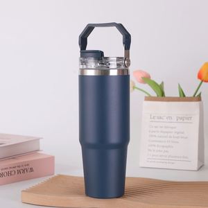 Gobelet de voyage pour voiture avec poignée, 20oz 30oz, tasse isotherme à double paroi avec couvercle et paille, antidérapant pour les trajets quotidiens - Product Image 4