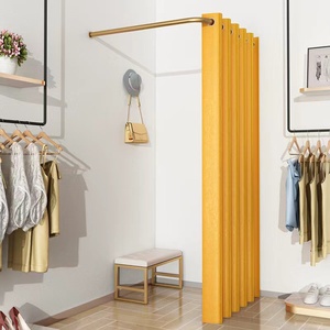 Cabine d'essayage mobile de luxe en métal pour boutique de vêtements, cabine d'essayage portable dorée avec rideau - Product Image 5