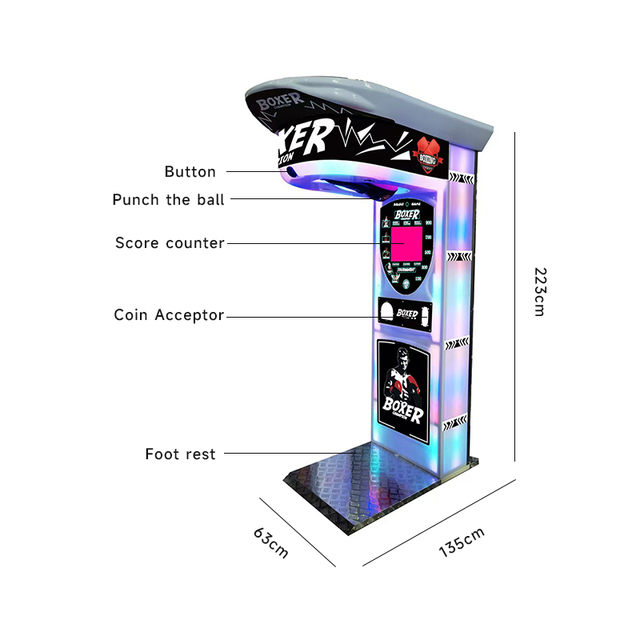 Custom Coin Operated Boxing Game Machine Commercial Punching Boxer Arcade Strength Tester English Support Metal+Acrylic+Plastic