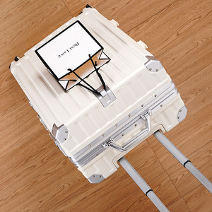 Valise trolley grande capacité en PC, roulettes universelles, bagage cabine, couleur unie, design rivets, pour voyage, printemps 2024 - Product Image 3