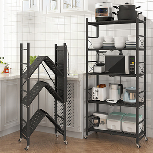 Étagère pliante de cuisine à sol, support multi-niveaux, sur pieds, Installation sans four à micro-ondes, rangement multifonctionnel de cuisine - Product Image 4