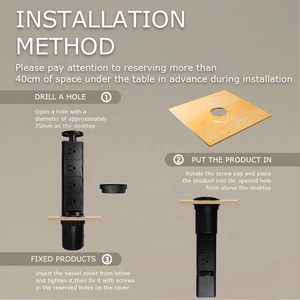 Enchufe Oculto para Mesa, Integrado, 3/4 Tomas con Puerto de Carga Rápida USB, Tipo Americano, 16A, 250V, 2500W, Negro, Enchufe Estadounidense - Product Image 5