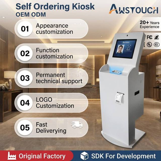 AWSTOUCH 15 Inch Touch Screen Guest Computer Self Service Kiosk with Metal & Glass Construction and 1 Year Warranty