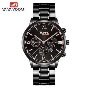 Reloj cronógrafo premium para hombre, de acero negro, de lujo, para negocios, con fecha, para caballeros. - Product Image 1