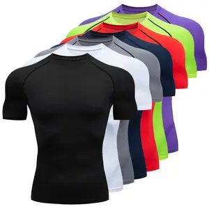 Men Sports Running T-shirt Quick Dry Breathable Gym Shirts Short Sleeve Elasic Fitness Training Sportswear T Shirts